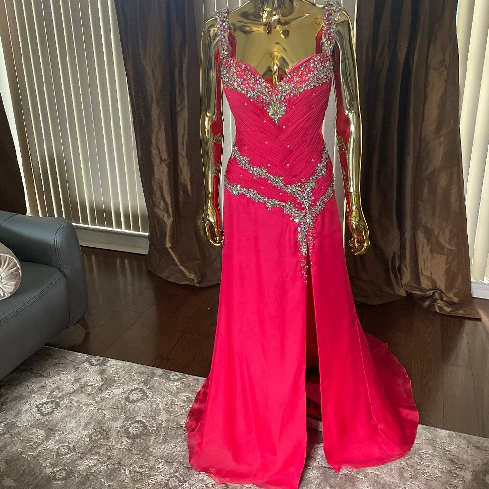 Crystal Beaded Pink Formal Dress Ritzee Originals Sweetheart Train | Size 4